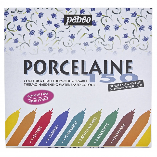 Estuche9 rotuladores porcelana 150 punta fina 0,7mm Pebeo.