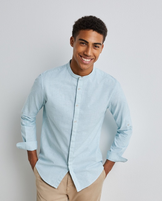 Long sleeve hotsell mandarin linen shirt