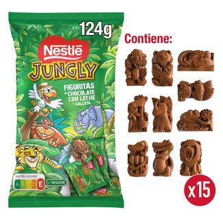 Figuritas de chocolate con leche y galleta sin gluten bolsa 124 g - Nestle Jungly