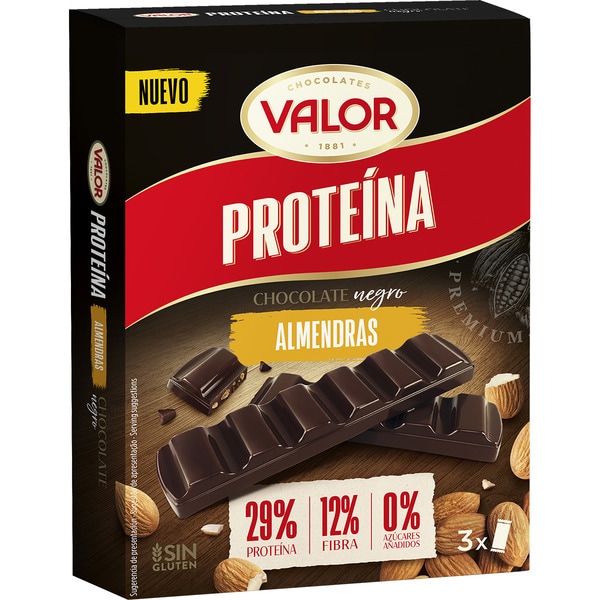 Protein dark chocolate with almonds gluten-free and no added sugar case 81 g 3 pieces packaged individually