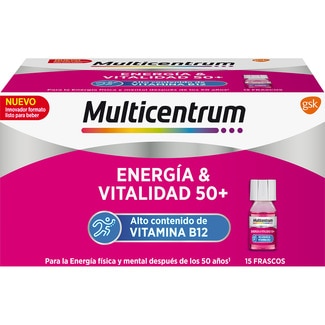 MULTICENTRUM Energy & Vitality 50+ food supplement for adults over 50 box 15 bottles with a high vitamin B12, niacin and zinc content