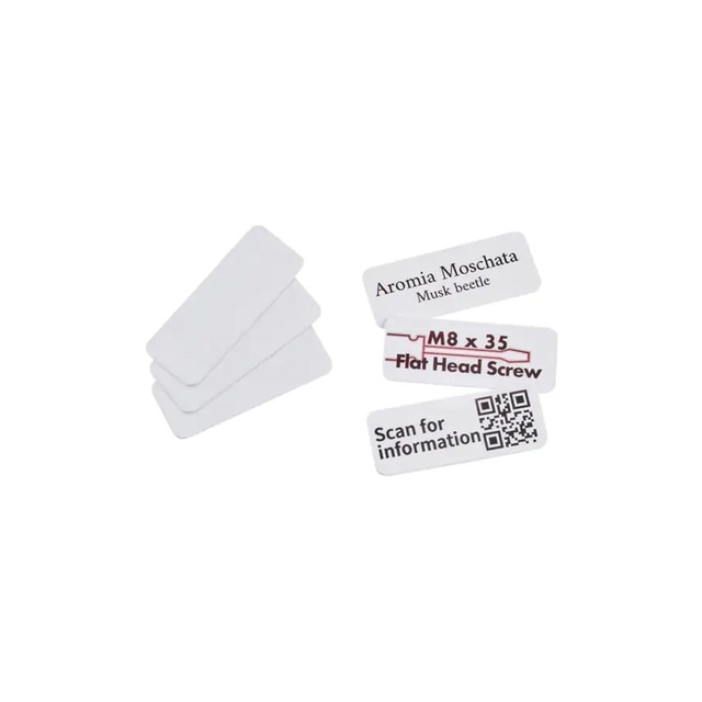 Pack 50 placas PVC adhesiva 45x18mm para impresora e-mark Colop blanco brillo.