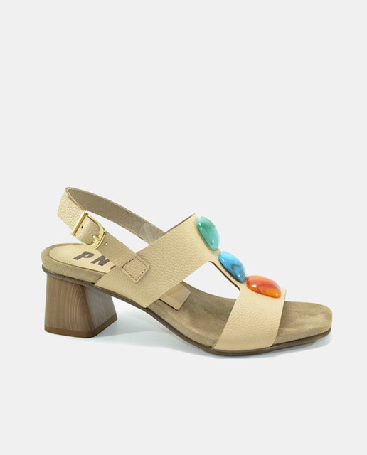 Sandalias de mujer en piel adorno piedras tacón bloque