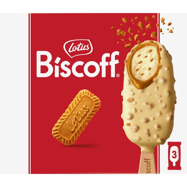 Biscoff bonbon ice cream treat with white chocolate and biscuit 3-pack box 270 ml