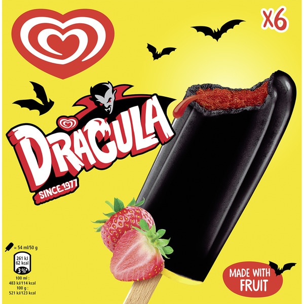 Dracula cola and strawberry flavour ice cream with a touch of vanilla, gluten-free, 6-pack case 324 ml