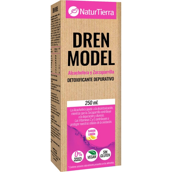 Dren Model jarabe detoxificante depurativo con alcachofera y zarzaparrilla sabor limón envase 250 ml sin gluten y 0% azúcares añadidos