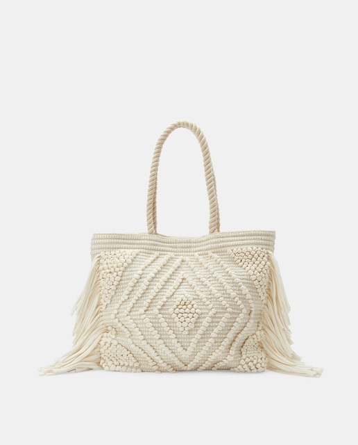 Bolso de playa con flecos y cremallera