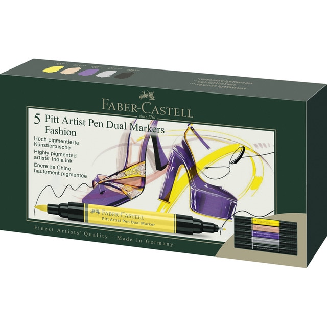 Pack 5 rotuladores doble punta tinta china Dual Marker Faber-Castell fashion.