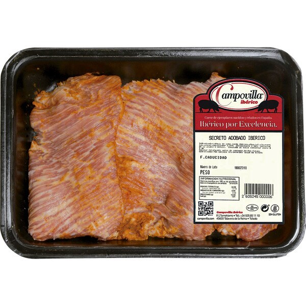 secreto de cerdo ibérico adobado peso aproximado bandeja 400 g