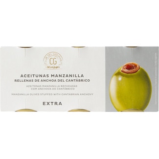 CLUB DEL GOURMET aceitunas Manzanilla rellenas de anchoa del Cantábrico Pack 3 latas 50 g neto escurrido