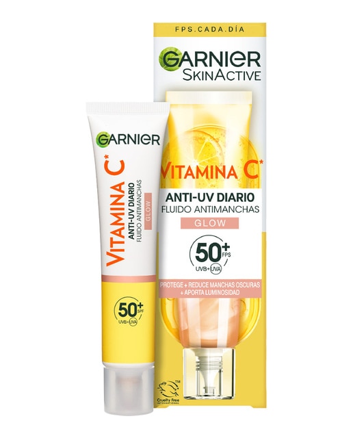 Fluido Antimanchas Anti-UV Diario Efecto Glow Vitamina C  FPS50+ 40 ml Garnier SkineActive