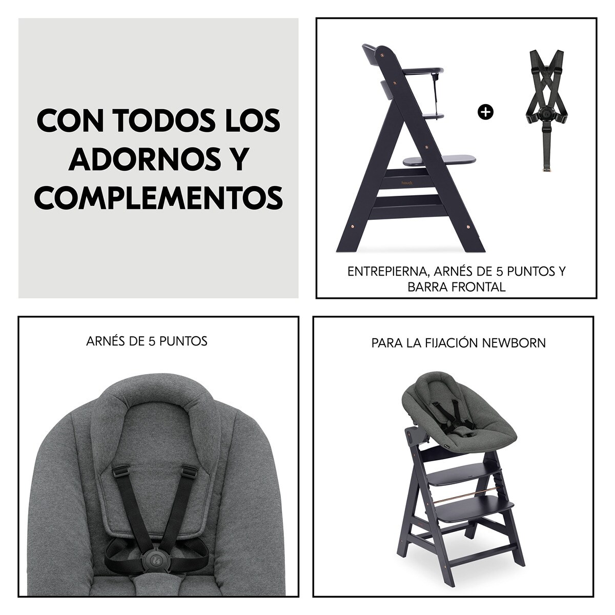 Cadeira de Refeição Evolutiva Alpha Newborn Set Plus Cinzento-escuro-7