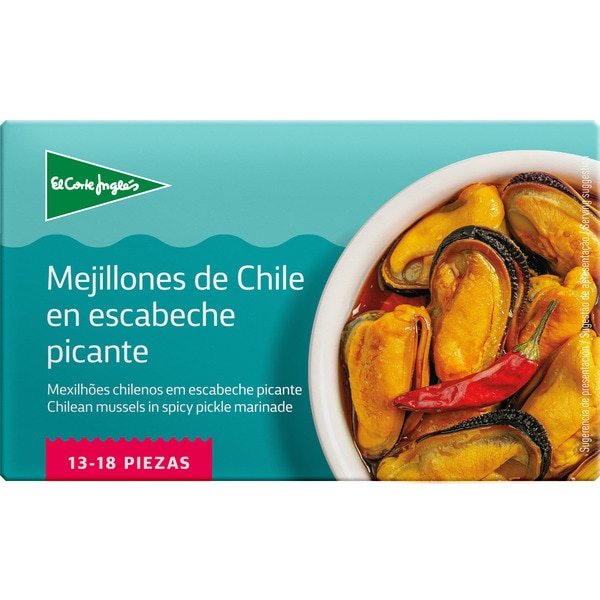 spicy marinated mussels from Chile 13-18 mussels gluten-free tin 69 drained weight g