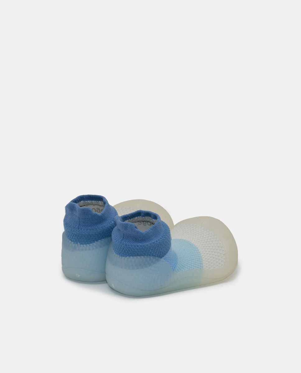 Botas de Tricot de Bebé às Riscas com Bordado e em Têxtil Attipas Azul-3