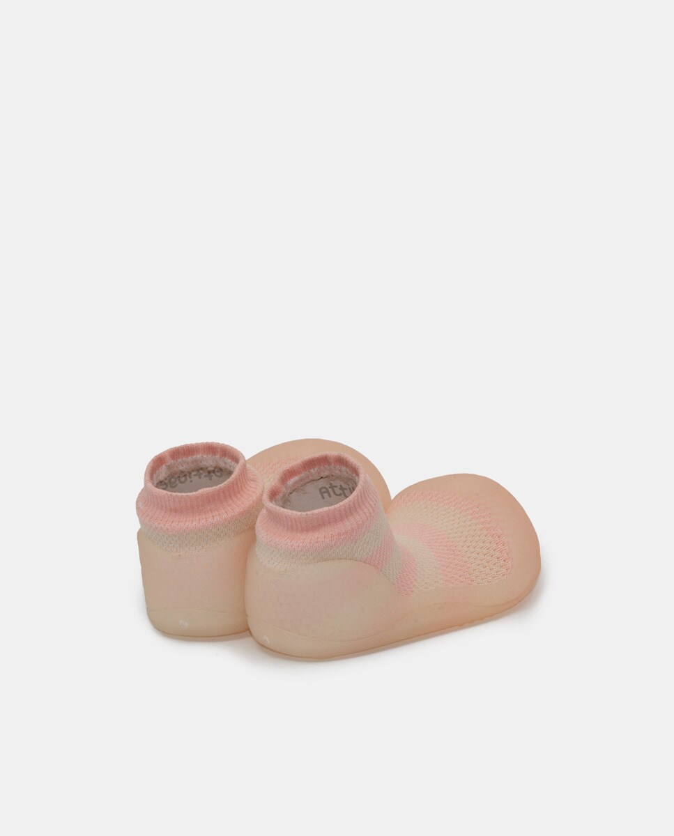 Botas de Tricot de Bebé às Riscas com Bordado e em Têxtil Attipas Rosa-3