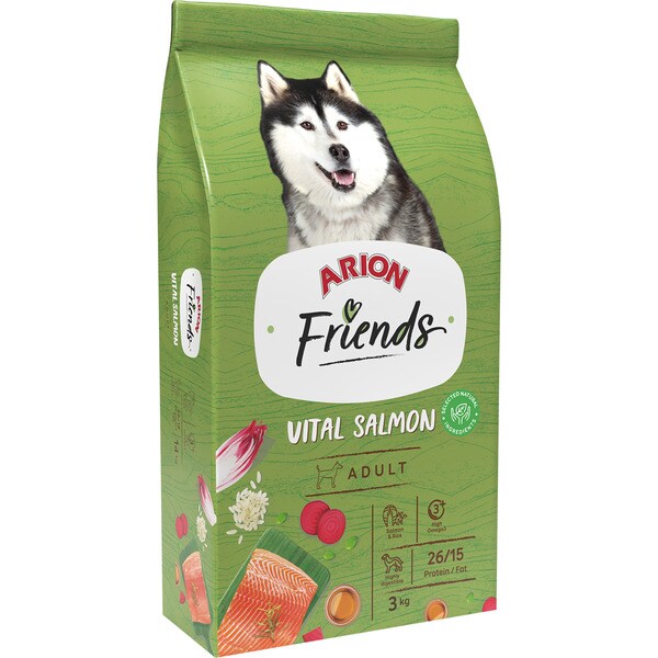 Friends dog food with salmon and rice for adult dogs bag 3 kg