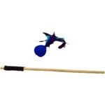 juguete para gatos caña con pelota azul marino con pluma 1 unidad