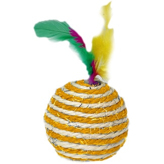 FRED&RITA yellow sisal ball cat toy with feathers 6 cm 1 each