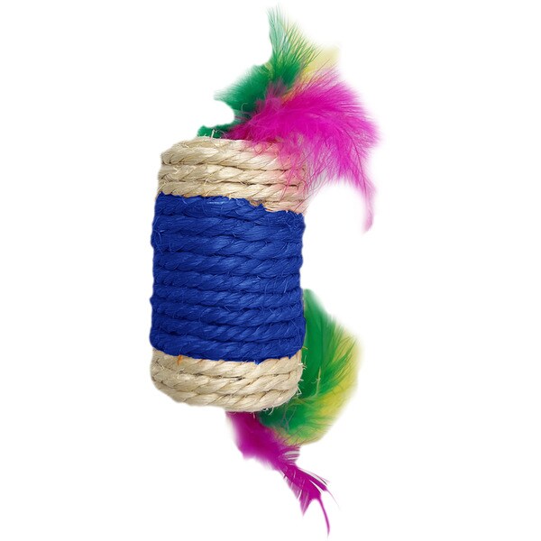 juguete para gatos cilindro sisal azul con plumas 4,5 cm 1 unidad