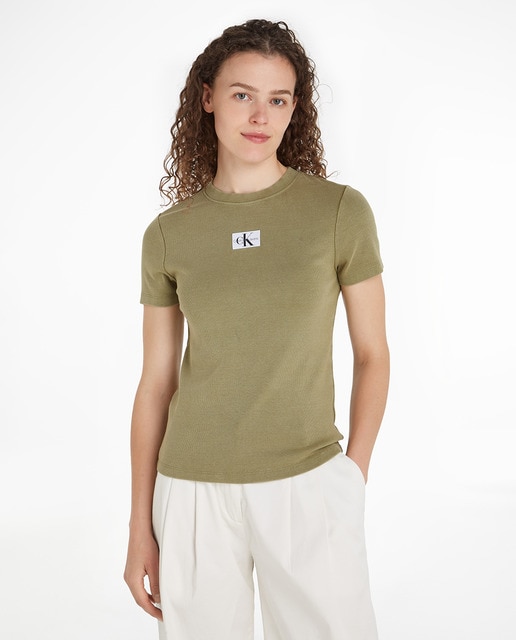 Calvin Klein Jeans - Camiseta Mujer de canalé manga corta.