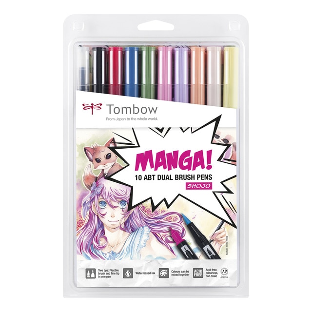 Estuche 10 rotuladores ABT Manga Shojo Tombow colores suaves.