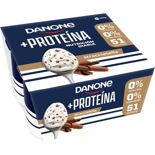 Protein yogur con proteínas stracciatella desnatado 0% m.g. 0% azúcares añadidos pack 4 unidades 100 g sin gluten