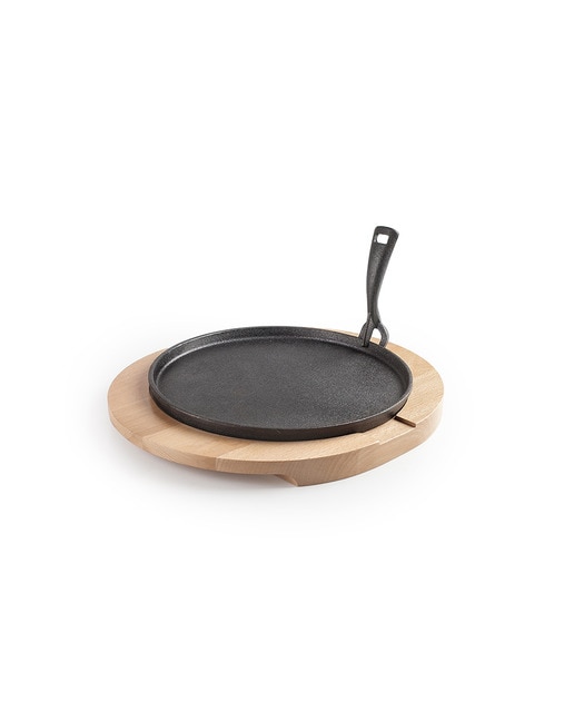 Plato hierro fundido + base madera 26 cm
