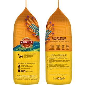 Café en grano Brasil y Colombia puro arábica Sudamérica paquete 400 g - Marcilla