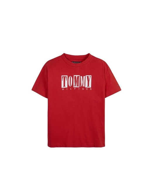 Camiseta de niño de manga corta con logo Tommy en el pecho y cuello redondo