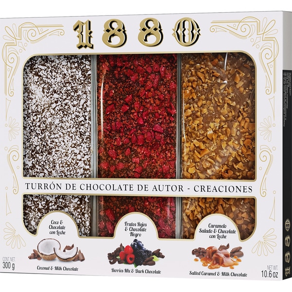 Autoren-Schokoladen-Turrón 3 Sorten Pack 3x100g Karton 300 g (Kokos-Schoko, rote Beeren dunkle Schokolade, salziger Karamell Schokolade)