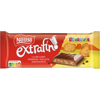 NESTLE EXTRAFINO Dinosaurus chocolate con leche con relleno cremoso y trocitos de galleta tableta 84 g