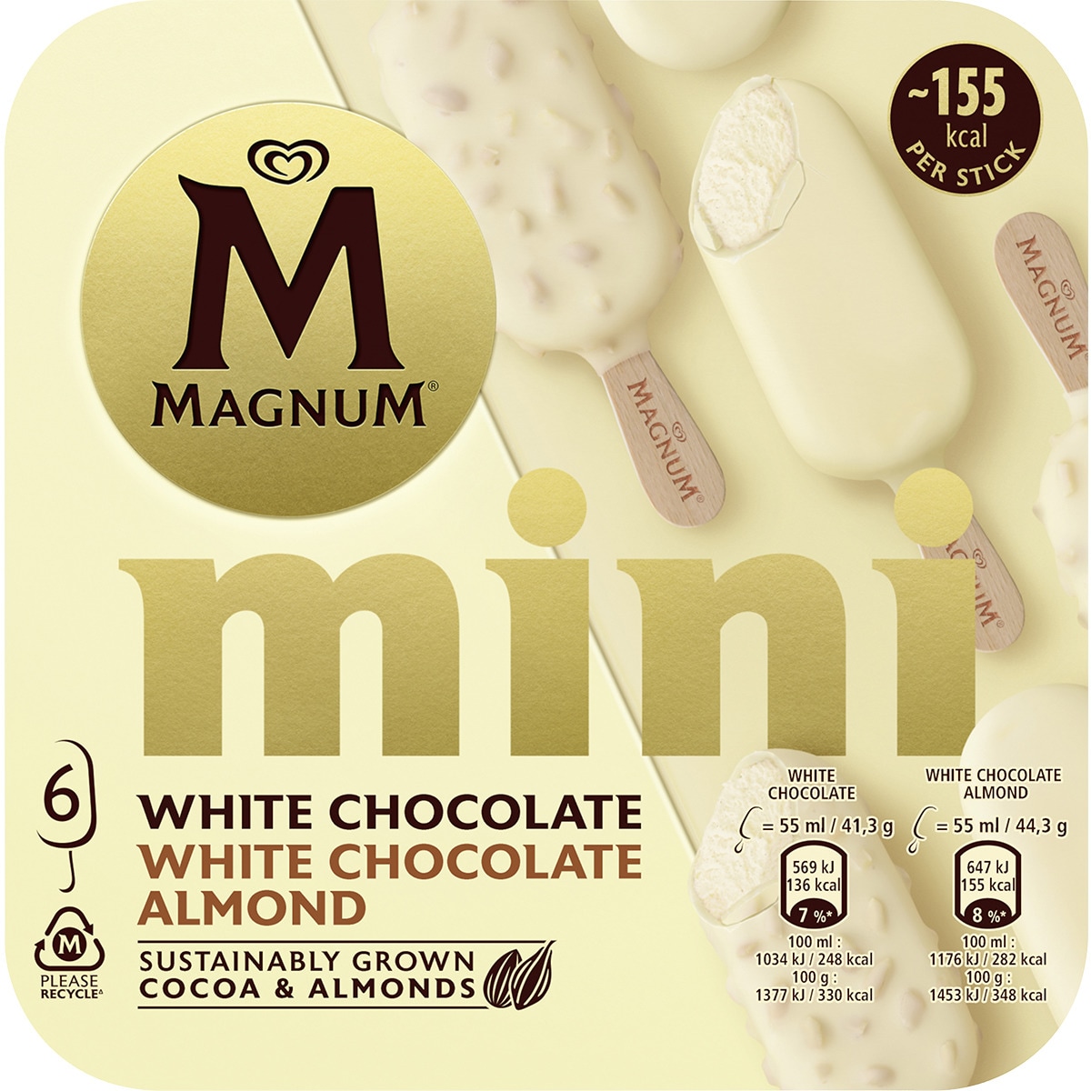 Mini helados surtidos vainilla y chocolate blanco y almendrado sin gluten 6 unidades