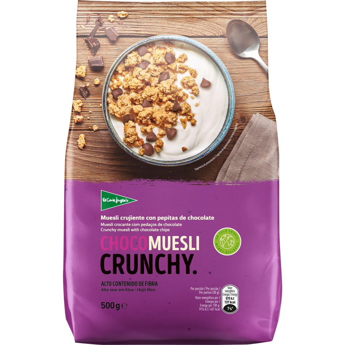Muesli crujiente con pepitas de chocolate estuche 500 g · EL CORTE