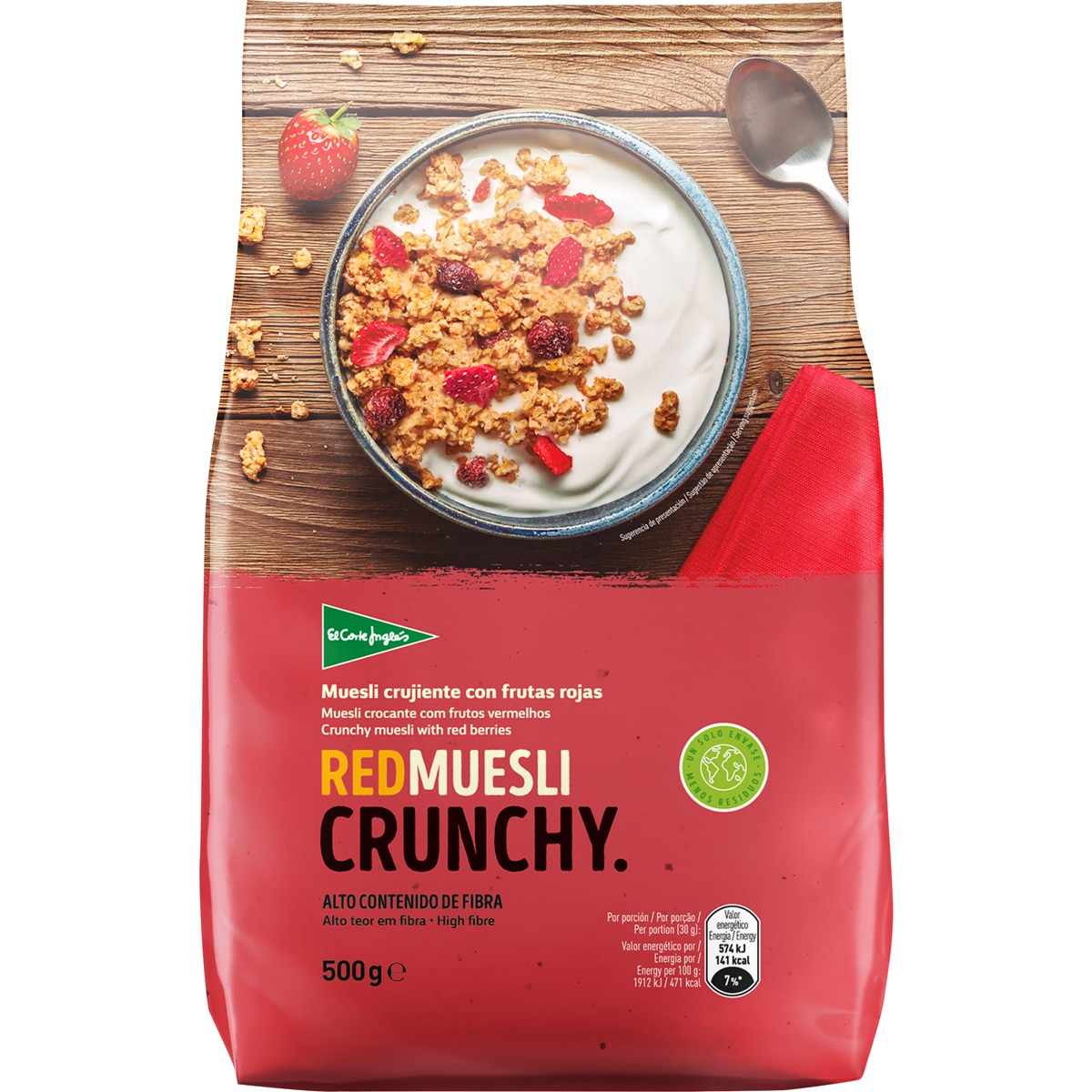 Muesli crujiente con frutas rojas estuche 500 g · EL CORTE INGLES