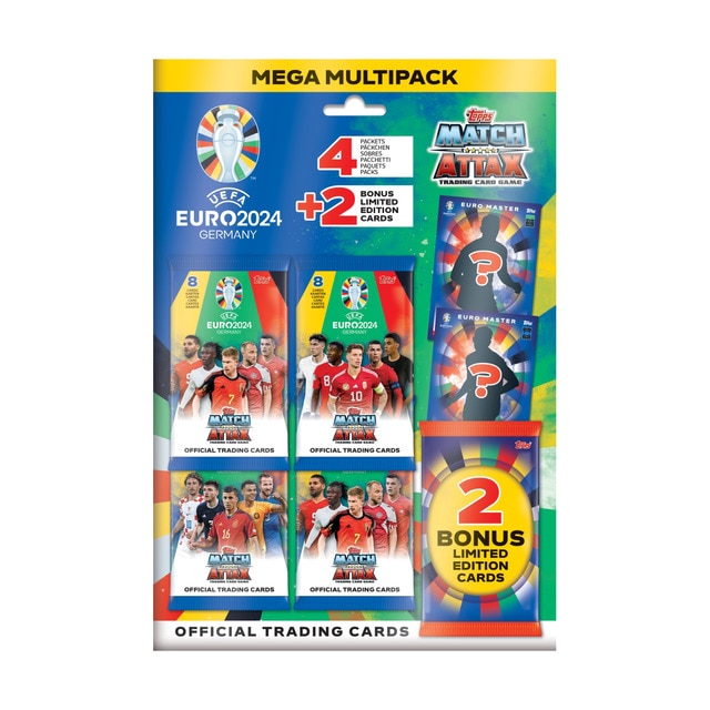 Mega multipack Eurocopa 2024 con cartas Match Attax y dos cartas limitadas..