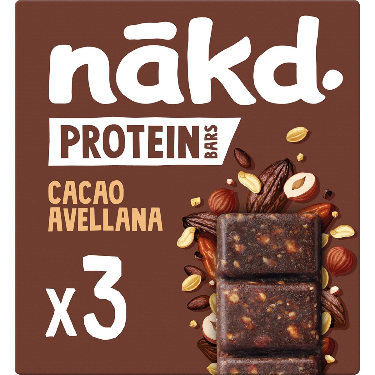 barritas proteicas de fruta y frutos secos con cacao y avellanas 3 unidades