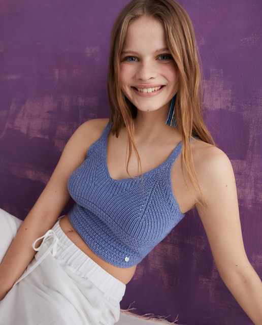 Top crochet con cuello pico mujer