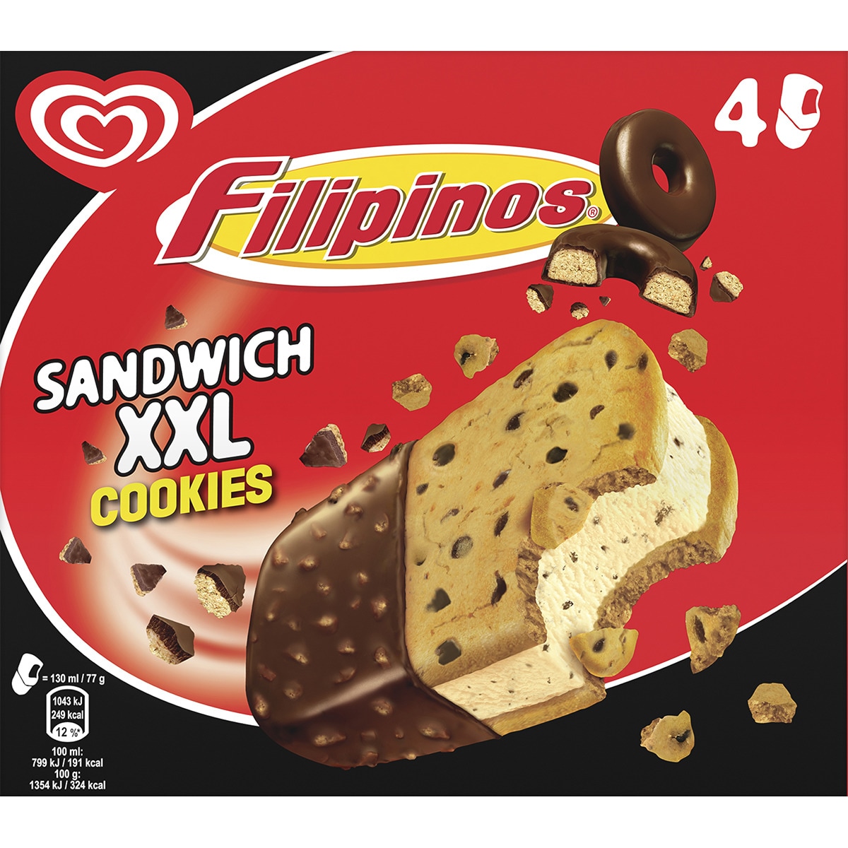 XXL Cookies Sandwich de helado sabor a galleta 4 unidades
