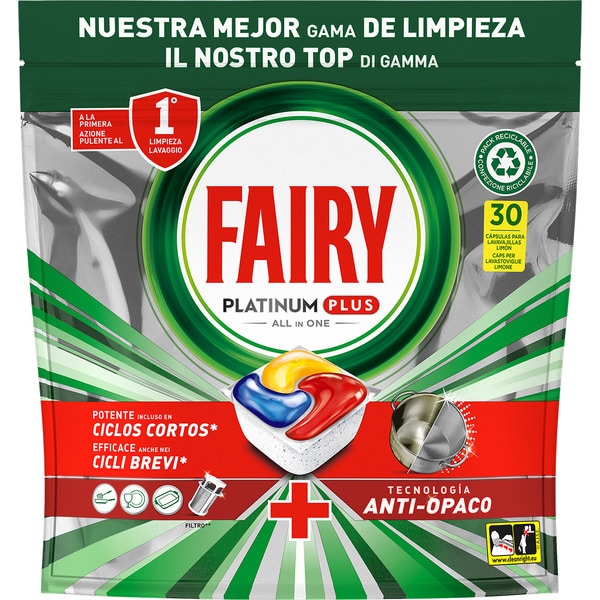 Detergente para Máquina de Loiça Platinum Plus Limão embalagem 30 doses