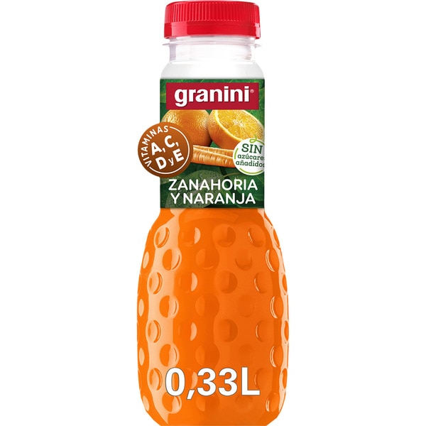 bebida de zumo de naranja y zanahoria a partir de concentrado con vitamina A, C y E botella 330 ml