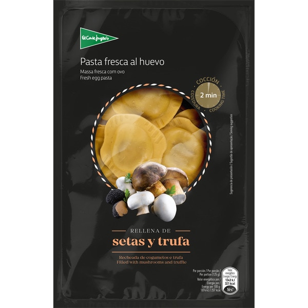 fresh egg pasta round ravioli filled with mushrooms and truffle container 250 g