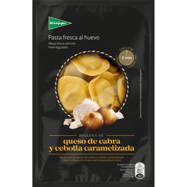 frische Pasta Soles mit Ei gefüllt mit Ziegenkäse und karamellisierten Zwiebeln Behälter 250 g