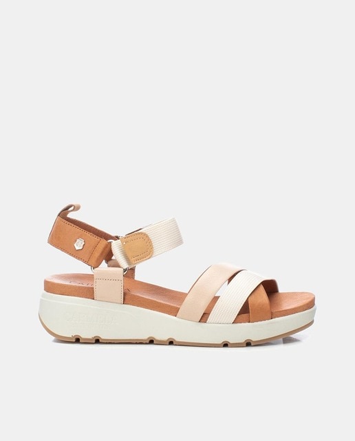 Sandalias de cuña de mujer con plataforma tiras multicolor y cierre adherente