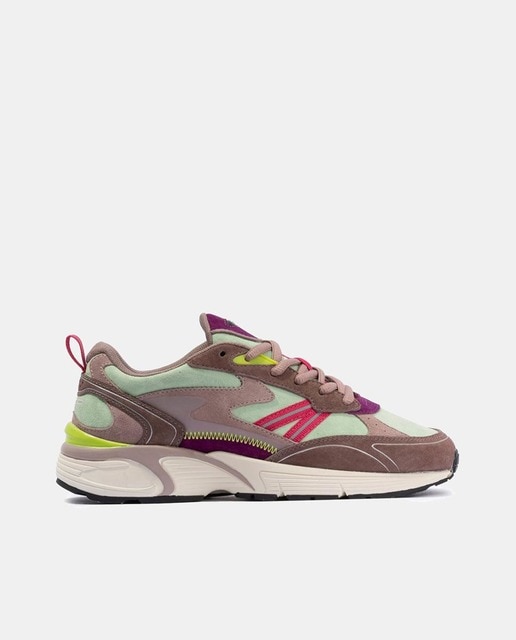 Zapatillas de mujer en verde bajas tipo running con detalles multicolor y suela gruesa