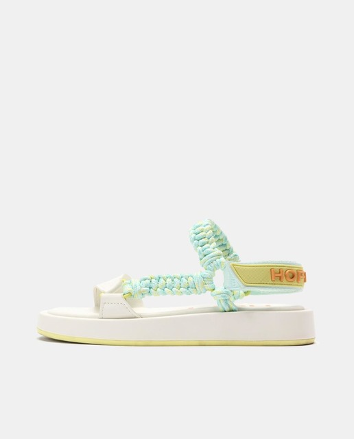 Sandalias planas Festival de mujer con tiras multicolor logotipadas y cierre adherente