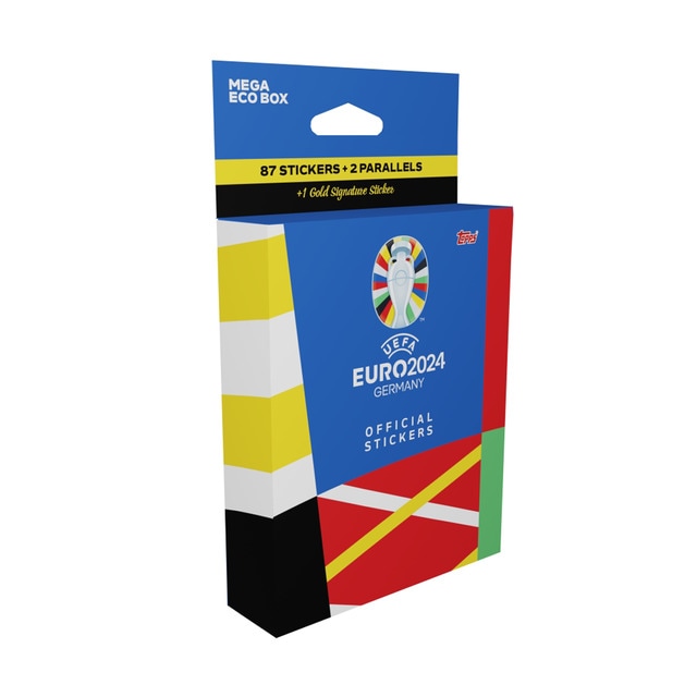 Mega eco box Eurocopa 2024 Match Attax con 13 paquetes de cromos, 1 paquete con un cromo especial y 2 paquetes con 2 cromos especiales..