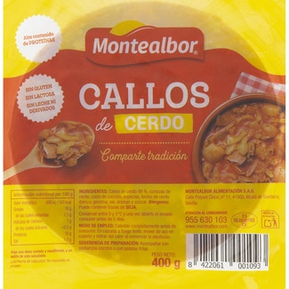 callos de cerdo preparados sin gluten y sin lactosa