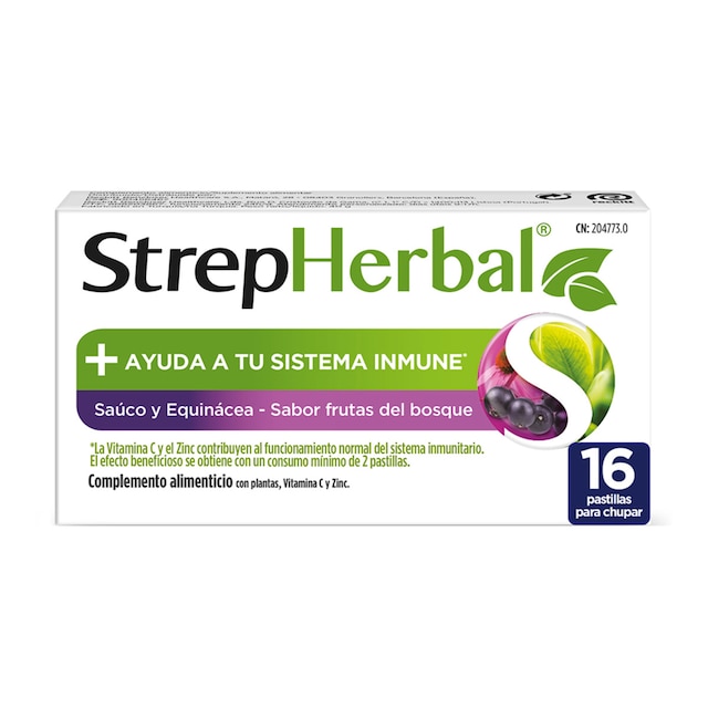 16 Pastillas para chupar Saúco y Equinácea Sabor Frutas del Bosque StrepHerbal