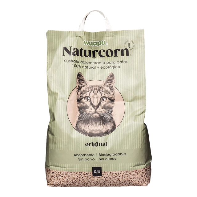 Wuapu – Arena absorbente Wuapu Naturcorn para gatos. 17,5 L