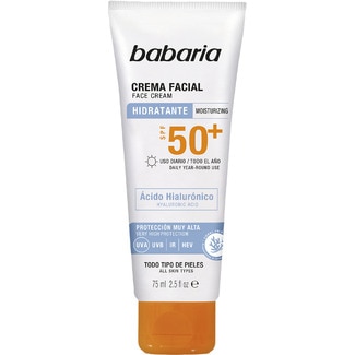 BABARIA moisturising face sun cream with hyaluronic acid SPF-50+ tube 75 ml for all skin types